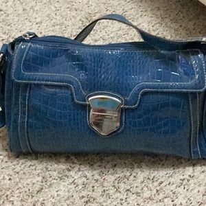 Liz Claiborne Blue Croc-Embossed Shoulder Bag with Silver Clasp